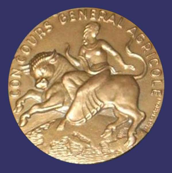 Concours Generale Agricole, 1959, Obverse
[b]From the collection of Mark Kaiser[/b]
Keywords: Roger Baron agriculture bull