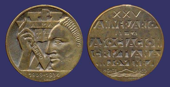 25th Anniversary of the YMCA, Montevideo, 1934
Obverse by R. Bauza
