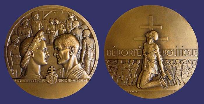 La France Reconnaissante - Dport Politique, Obverse
[b]From the collection of John Birks[/b]

French political prisoners at the end of World War II.  Notice that the prisoner is holding a swastika. 
