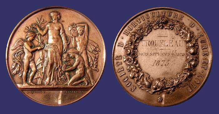 Agriculture, Seine-et-Oise Horticulture Society Award Medal, 1878 (Obverse by Afred Borrell, Reverse by Auguste Bescher
