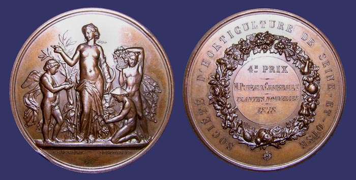 Agriculture, Seine-et-Oise Horticulture Society Award Medal, 1878  (Obverse by Afred Borrell, Reverse by Auguste Bescher)
[b]From the collection of Mark Kaiser[/b]

