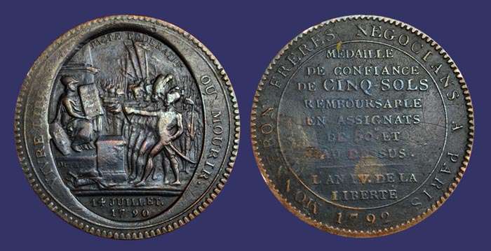Cinc Sols Medal, Vivre Libres Ou Mourier (Live Free of Die), 1792

