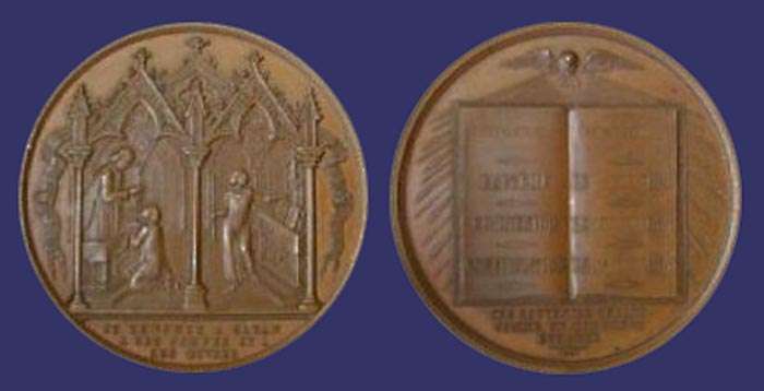 Confirmation Medal for Eugne DeSchamps, 1851
[b]From the collection of Mark Kaiser[/b]

Artist is the Father of Alphonse Desaide.
