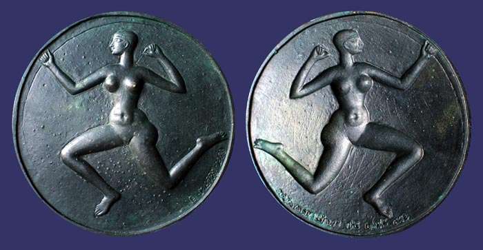 Dhuvra, Mistry, Maya Medallion, "The Dark One", British Art Medal Society (BAMS) Issue No. 13, 1988
Limited Edition of 56; Cast
Obverse is convex. Reverse is concave.
