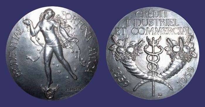 Prudentiae Fortuna Amica, Crdit Industriel et Commercial, 100 Year Anniversary, Silver, 1959
