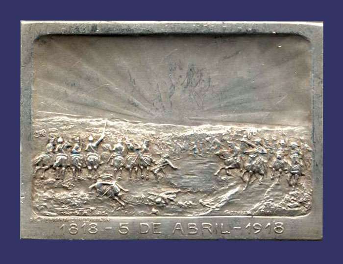 San Martin - Centenary of 1818 Battle of Maipu, Plaque, 1918, Reverse
[b]From the collection of Mark Kaiser[/b]

Keywords: south america art nouveau