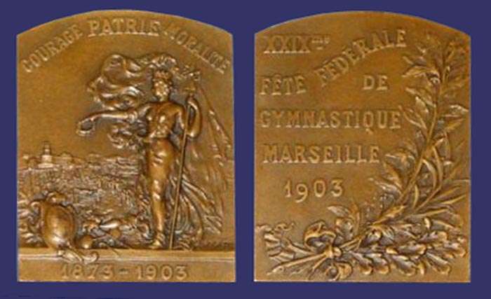 Courage - Patrie - Moralite, Gymnastics Plaquette, 1903
[b]From the collection of Mark Kaiser[/b]

