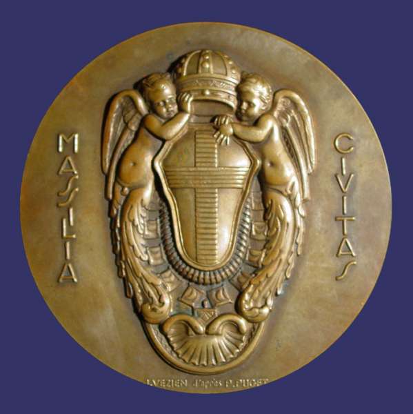 XXV Anniversary International Fair of Marseilles, Version of "Fondation de Marseilles (600 BC)" Medal (d'aprs P. Puget), 1949, Reverse
From the collection of John Birks
