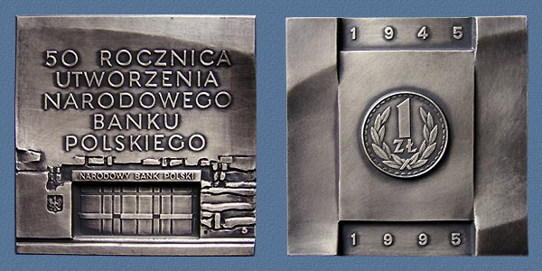 50th ANNIVERSARY OF THE POLISH BANK, struck tombac, silvered, 65x65 mm, 1995
Keywords: contemporary