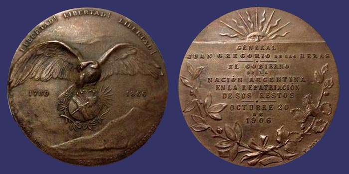 Argentina  Freedom Medal, 1906
[b]From the collection of Mark Kaiser[/b]

Made from the metal of a famous cannon named "Osopo"

