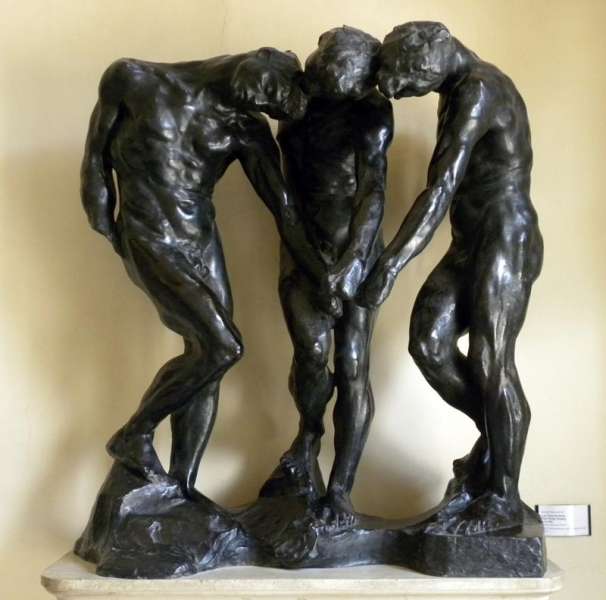 The Three Shades, Before 1886, Rodin Museum, Paris
[b]Photo by John Birks, May 2011[/b]

Bronze, cast by Alexis Rudier, 1928 for the Rodin Museum
Height:  97 cm
Width:  91.3 cm
Depth:  54.3 cm


In Dante's [i]Divine Comedy[/i] the shades, souls of the damned, pointing to the inscription "Abandon hope, all ye who enter here."

