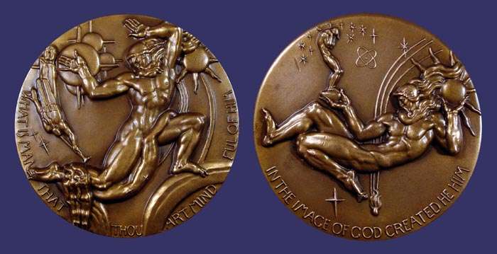 Society of Medalists Issue No. 56, Creator of Universe - Creator of Man, 1957
[b]From the collection of John Birks[/b]
Keywords: gay