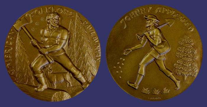 Society of Medalists Issue No. 79, Paul Bunyan - Johnny Appleseed, 1969
[b]From the collection of John Birks[/b]
