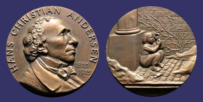 Hans Christian Andersen Death Centennial - Reverse #1, "The Little Match Girl", 1975
[b]From the collection of Mark Kaiser[/b]

From a set of 8 medals having the same obverse and 8 different reverses
