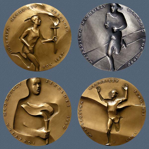 CHAMPIONSCHIPS OF SCHOOL CHILDREN (prize medals), obverses, struck tombac, tombak silvered, 60 mm, 1987, 1990
Keywords: contemporary