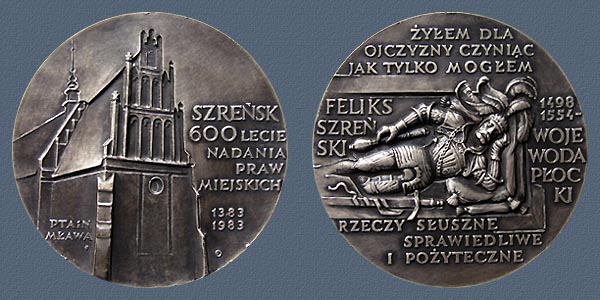 600 YEARS OF THE CITY OF SZRENSK, struck tombac, silvered, 70 mm, 1983
Keywords: contemporary