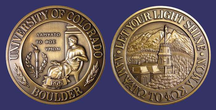 University of Colorado Medal, Awarded to John Birks for the Hazel Barnes Prize in 2000
The University of Colorado's highest faculty award and is based on both teaching and research.

Inscription in edge reads:

HAZEL BARNES PRIZE  2000  PROFESSOR JOHN W BIRKS
