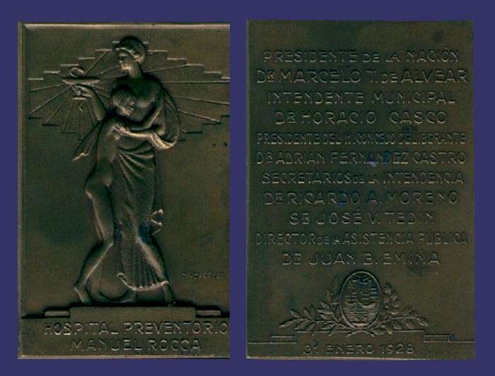 Argentine Hospital "Manuel Rocca" Plaque, 1928
[b]From the collection of Mark Kaiser[/b]
