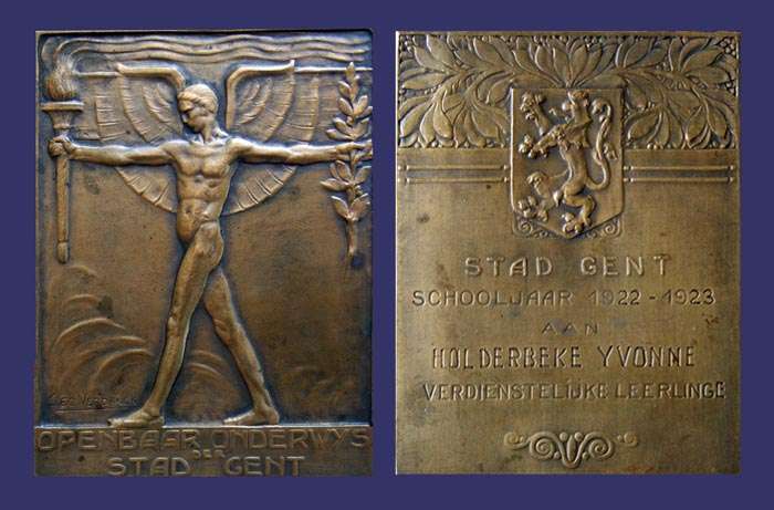 Verdanck, Georges, City of Gent School Award, Awarded for 1922-23 School Year
Awarded to Yvonne Holderbeke for the 1922/23 school year

Verdienstelijke Leerlinge:  Dutch for "Deserving Pupil"
Keywords: favorites