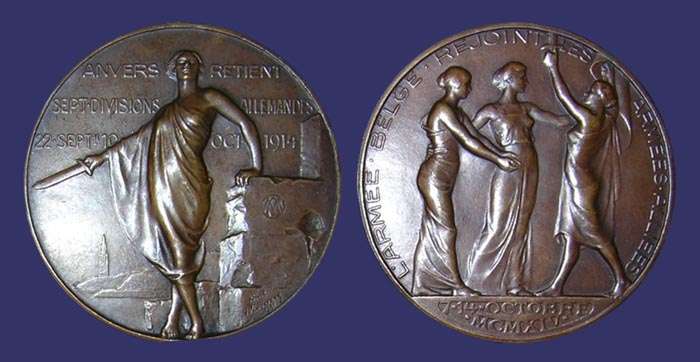 Belgian Army Joining Allied Armies
Medal struck in 1915
Keywords: Paul Wisseaert WWI