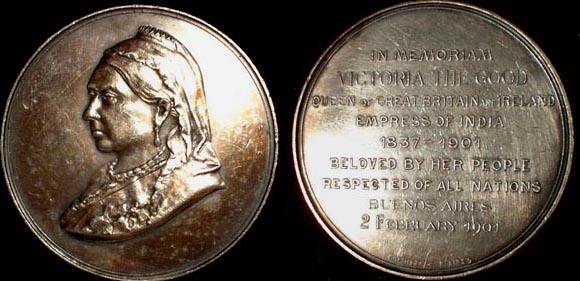 1901 Brazil Victoria Memoriam by J. Gottuzzo & B. Aires
 Silver  Weight 73.6 gms  Diameter 60.5mm 
