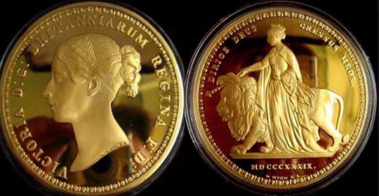 Una and the Lion
Five Oz. silver reproduction plated in 24kt Gold. Mintage 1500.
