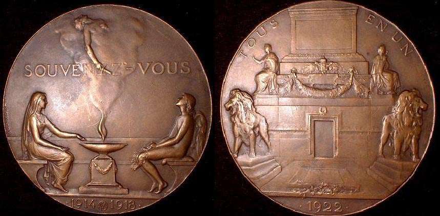 1922 WW I French Death Tribute by A. Bonnetain
Bronze 119gms 71mm
