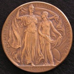 Medal Bronze 1904 St. Louis Louisiana Purchase Sell u$s 450
The Engraver's Notebook (U.S. Mint at Philadelphia) for 1906:
3,300 Grand Prize 
9,000 Gold Medal 
11,550 Silver Medal 
10,000 Bronze Medal (This my medall)


6000 Commemorative (same as Gold award but with Commemorative in tablet on reverse
Description
1904 St.Louis, III Summer Olympics: commemorative medal, 'BRONZE MEDAL, Louisiana Purchase Exposition'. Very attractive and scarce. the 1904 Olympics were part of the 1904 St.Louis Exposition  by Weinman.
For more information see.
http://www.expomedals.com/1904/
REF :Mixed 1109
This medal is not a re-strike, it is original period medal .
Engraver
Weinman
Weigh
146.6gr
Diameter
72X72.5mm
Thickness
6mm max
Condition
Excellent condition please see picture
Authenticity = 100% authentic.
Metal
Bronze.

please contact me moyamariano@gmail.com
