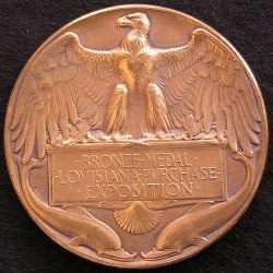 Medal Bronze 1904 St. Louis Louisiana Purchase Sell u$s 450
The Engraver's Notebook (U.S. Mint at Philadelphia) for 1906:
3,300 Grand Prize 
9,000 Gold Medal 
11,550 Silver Medal 
10,000 Bronze Medal (This my medall)


6000 Commemorative (same as Gold award but with Commemorative in tablet on reverse
Description
1904 St.Louis, III Summer Olympics: commemorative medal, 'BRONZE MEDAL, Louisiana Purchase Exposition'. Very attractive and scarce. the 1904 Olympics were part of the 1904 St.Louis Exposition by Weinman.
For more information see.
http://www.expomedals.com/1904/
REF :Mixed 1109
This medal is not a re-strike, it is original period medal .
Engraver
Weinman
Weigh
146.6gr
Diameter
72X72.5mm
Thickness
6mm max
Condition
Excellent condition please see picture
Authenticity = 100% authentic.
Metal
Bronze.

please contact me moyamariano@gmail.com

